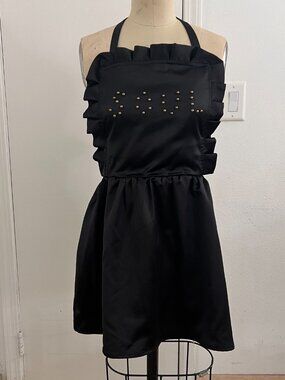 Zemeta Soul Studded Apron Mini Dress Black Satin Tie Back Size Small